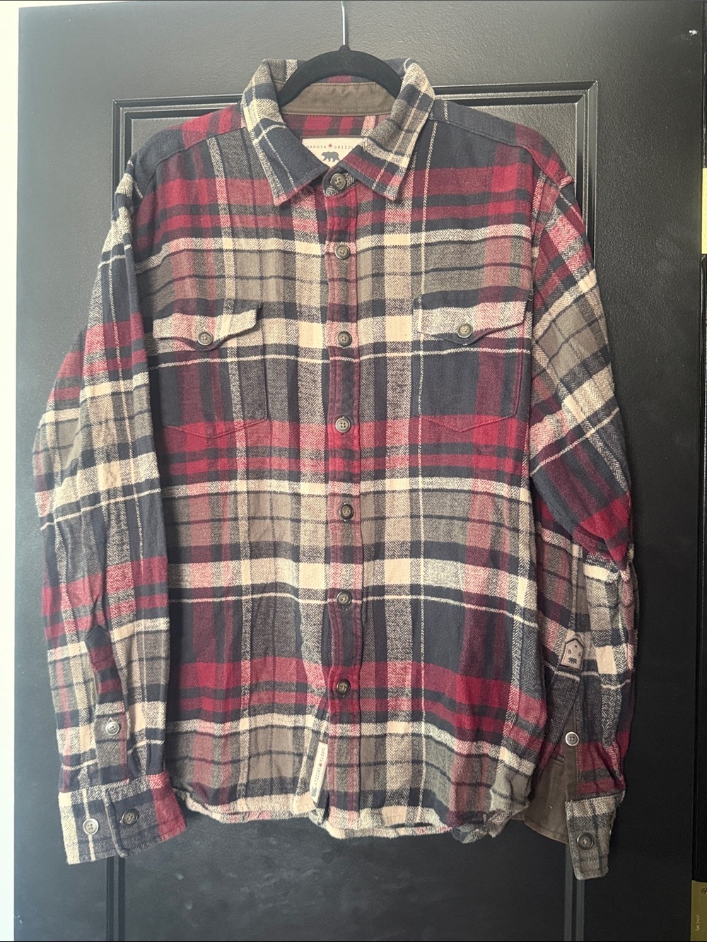 Men's Plaid Button-Down Shirt - Navy, Red & Cream
